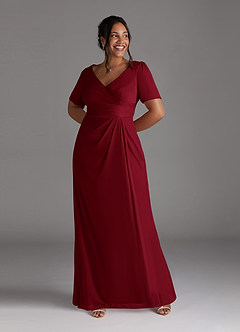 Azazie Bessie Mother of the Bride Dresses Burgundy A-Line Pleated Mesh Dress image7