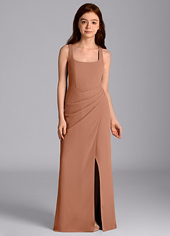 Azazie Mero Junior Abito Sirena in Chiffon Plissettato Bronzo image6