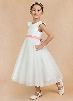 Azazie Hemi Flower Girl Dresses Ivory Rosette A-Line Bow Tulle Dress image4