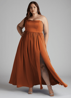 Azazie Morana Bridesmaid Dresses Cinnamon A-Line Off the Shoulder Stretch Satin Convertible Dress image11