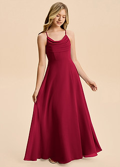Azazie Gia Junior Burgundy A-Line Pleated Chiffon Dress image4