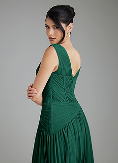 Azazie Kima Bridesmaid Dresses Emerald A-Line Pleated Chiffon Dress image2