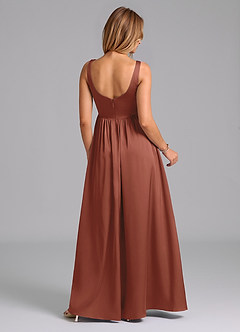 Azazie Keyla Bridesmaid Dresses Auburn A-Line Pleated Stretch Satin Dress image2