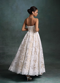 Azazie Brooklyn Wedding Dresses Diamond White Champagne Ball-Gown Strapless Lace Dress image2