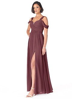 Azazie Lianne Bridesmaid Dresses Sangria A-Line Off the Shoulder Chiffon Dress image3