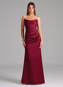 Azazie Lucille Robes de demoiselle d'honneur Robe Sirène Convertible en Satin extensible Sans bretelle Bourgogne image1