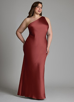 Azazie Juniper Bridesmaid Dresses Terracotta Mermaid One Shoulder Stretch Satin Dress image10
