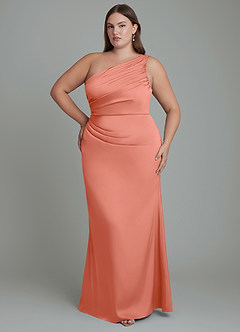 Azazie Akilah Bridesmaid Dresses Salmon Pink Mermaid One Shoulder Stretch Satin Dress image8