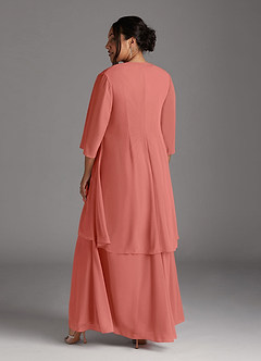 Azazie Manuella Mère de la mariée Robes Robe Trapèze en Mousseline de soie Col V plissé Rose Saumon image15