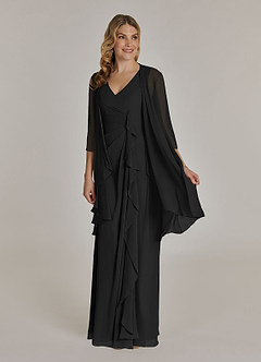 Azazie Manuella Mère de la mariée Robes Robe Trapèze en Mousseline de soie Col V plissé Noir image3