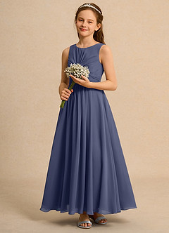Azazie Ducky Girls Formal Abiti da Ragazza di Fiori Abito A-Line in Chiffon Plissettato Stormy image6