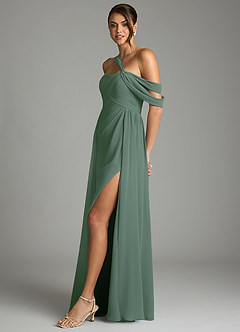 Azazie Kassandra Robes de demoiselle d'honneur Robe Trapèze en Mousseline de soie Épaule décolletée Eucalyptus image4