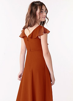 Azazie Posie Junior A-Linie Gestreift Chiffon Kleid Paprika image5