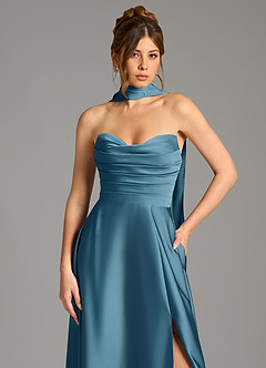 Azazie Ayla Suknie dla druhen Linia A Gorset Satyna elastyczna Do ziemi Sukienka image2