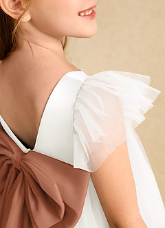 Azazie Munchkin Flower Girl Dresses Ivory Bronzer A-Line Bow Tulle Dress image6