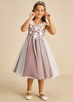 Azazie Sunnie Flower Girl Dresses Auburn A-Line Lace Tulle Dress image2