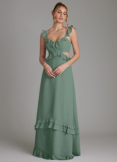 Azazie Malaya Vestidos de damas de honor Vestido de Eucalipto de Gasa de Corte en A con Corsé image1