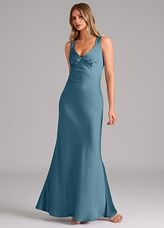 Azazie Kamila Brautjungfernkleider A-Linie Plissee Stretch-Satin Kleid Bermudablau image3