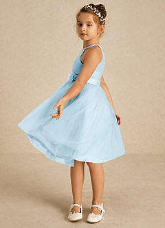 Azazie Honey Flower Girl Dresses Sky Blue A-Line Beaded Matte Satin Dress image3
