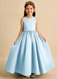 Azazie Daisies Flower Girl Dresses Sky Blue Ball-Gown Bow Matte Satin Dress image5
