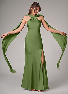 Azazie Kinsley Robes de demoiselle d'honneur Robe Sirène en Satin extensible Fente Latérale Genévrier image2
