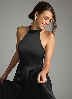 Azazie Zienna Final Sale Dusty Blue A-Line Pleated Stretch Satin Dress image6