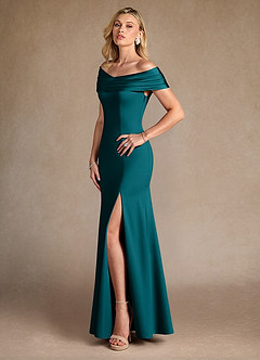 Azazie Pierce Mother of the Bride Dresses Peacock Mermaid Pleated Stretch Crepe Dress image2