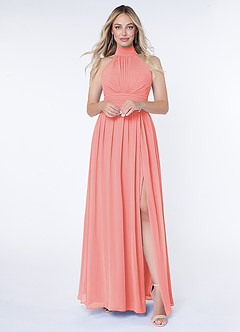 Azazie Iman Bridesmaid Dresses Coral A-Line A-Line Ruched Chiffon Dress image1
