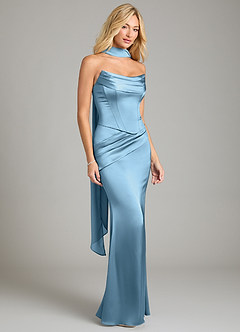 Azazie Sorrel Bridesmaid Dresses Steel Blue Mermaid Strapless Stretch Satin Convertible Dress image13