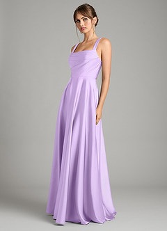 Azazie Shaude Bridesmaid Dresses Lilac A-Line Pleated Stretch Satin Dress image5