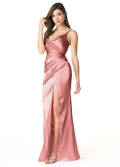 Azazie Sukia Bridesmaid Dresses Rosette Mermaid Pleated Metallic Satin Dress image3