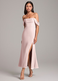 Azazie Saige Bridesmaid Dresses Blushing Pink Sheath Off the Shoulder Chiffon Convertible Dress image3