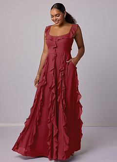 Barbie ♥ Azazie Bridesmaid Dresses Pomegranate A-Line with Pockets Chiffon Dress image7