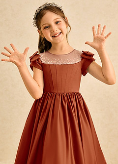 Azazie Toffee Abiti da Ragazza di Fiori Abito Stile Principessa in Raso Opaco Fiocco Paprika image6