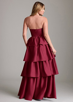 Azazie Faye Bridesmaid Dresses Burgundy A-Line Ruched Stretch Satin Dress image2