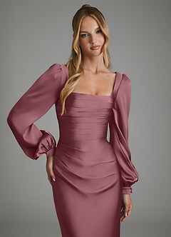 Azazie Brianna Robes de demoiselle d'honneur Robe Sirène en Satin extensible Corset Rose Du Désert image3