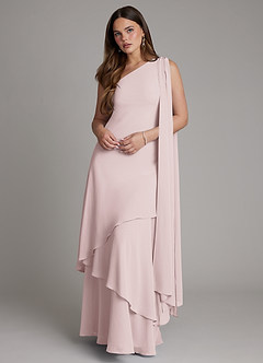 Azazie Monique Brautjungfernkleider A-Linie One-Shoulder Chiffon Kleid Zartrosa image1