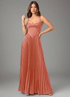 Azazie Avenelle Bridesmaid Dresses Salmon Pink A-Line Corset Stretch Satin Dress image4