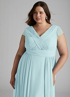 Azazie Organa Final Sale Sea Glass A-Line Pleated Chiffon Dress image11