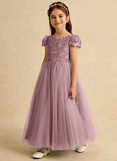 Azazie Puff Flower Girl Dresses Dusty Rose Ball-Gown Lace Tulle Dress image2
