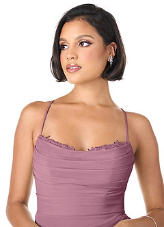 Azazie Ashana Bridesmaid Dresses Vintage Mauve Sheath Sweetheart Lace Mesh Dress image2