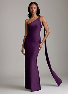 Azazie Galinda Suknie dla druhen Syrena Jedno ramię Satyna elastyczna Do ziemi Sukienka image4