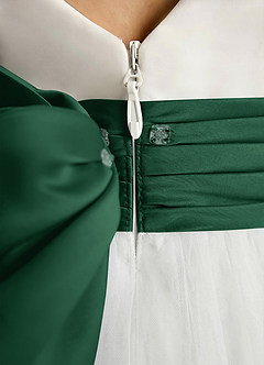 Azazie Sosie Flower Girl Dresses Ivory Dark Green A-Line Pleated Tulle Dress image5
