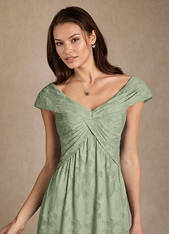 Azazie Myrtle Mother of the Bride Dresses Dusty Sage A-Line Pleated Floral Burnout Dress image5