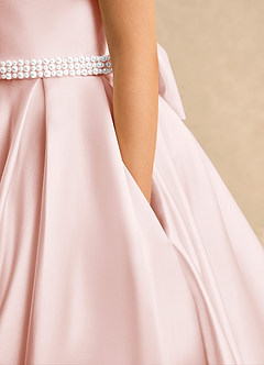 Azazie Gabriella Flower Girl Dresses Blushing Pink Ball-Gown with Sleeves Matte Satin Dress image6
