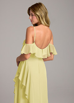 Azazie Aubrie Bridesmaid Dresses Lemon Sorbet A-Line Off the Shoulder Chiffon Dress image2