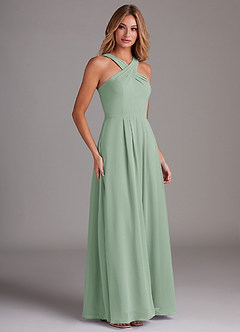 Azazie Dixie Bridesmaid Dresses Agave A-Line Halter Pleated Chiffon Dress image8