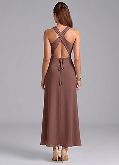 Azazie Evadne Brautjungfernkleider Etui Plissee Chiffon Kleid Espresso image6