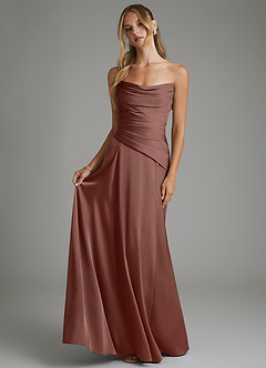 Azazie Gabriela Bridesmaid Dresses Espresso A-Line Corset Stretch Satin Dress image7