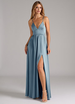 Azazie Aaida Brautjungfernkleider A-Linie Korsett Stretch-Satin Kleid Staubblau image4